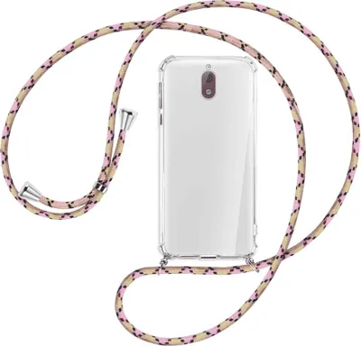 Produktbild von Handykette Backcover-Schutzhülle mit Band (Metall silberfarben) für Nokia 3.1 - rosa Karo