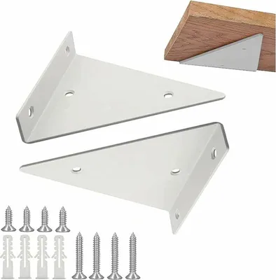Produktbild von 2 Stück Metall-Dreieck-Wandregalhalterung, weiße versteckte Regalhalterung, weiße Metall-Dreieck-Regalhalterung, mit Schrauben, für Wohnzimmer, Schlafzimmer, Badezimmer
