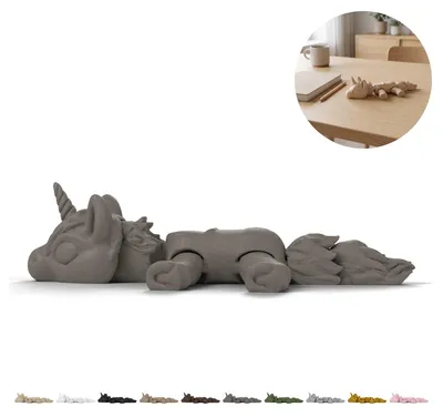 Obrázek produktu pro Flexi jednorožec 14,1 cm, pohyblivá mini figurka, fidget z 3D tisku – Šedá