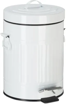 Image de Poubelle vintage avec pédale - Pour cuisine et salle de bain - En métal - Avec pédale - Capacité : 5 litres - Blanche
