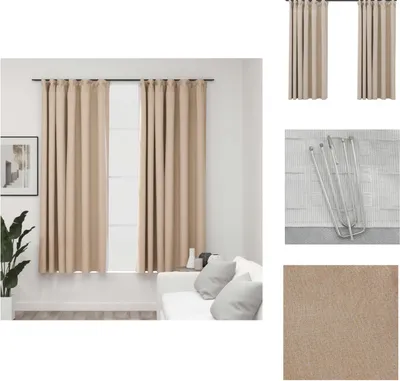 Image de vidaXL Rideaux occultants crochet aspect lin 2 pcs. Beige 140x175 cm - Rideaux et voilages