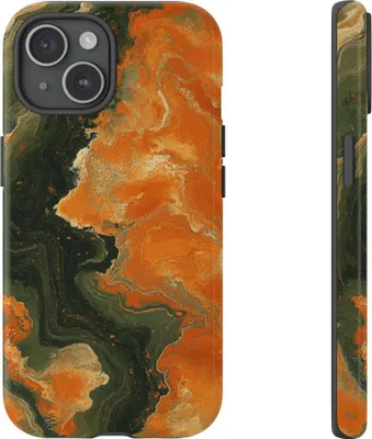 Produktbild von Abstraktes Muster in Orange und Olivgrün – Hülle Kompatibel mit iPhone 15