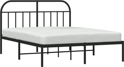 Zdjęcie produktu dla Metalowa rama łóżka z wezgłowiem czarna, 140x200 cm