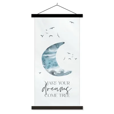 Produktbild von MuchoWow® Textilposter Kinder - Mach deine Träume wahr - Sprichwörter - Jungen - Blau - Aquarell 60x120 cm mit schwarzem Rahmen - Magnete