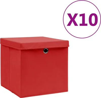 Image de Boîtes de rangement avec couvercles 10 pcs 28x28x28 cm Rouge