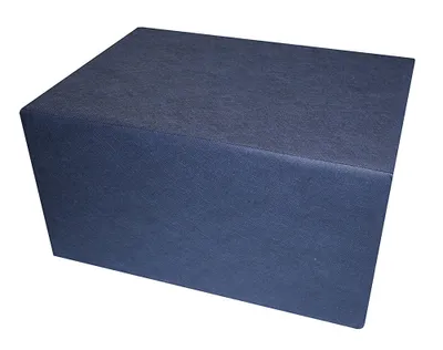 A blue rectangular foam cube is shown against a white background.