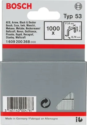 Zdjęcie produktu dla Bosch 1 609 200 368, 1000 zszywek, 11,4 x 0,74 x 14 mm