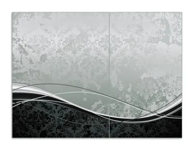 Produktbild von Wallario Herdabdeckplatte aus Glas, Größe 70 x 52 cm 2-teilig, Motiv Grau-schwarze Schnörkelei mit Wellen