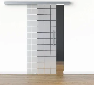 Produktbild von Pertura Glasschiebetür Komplettset Glera Mesh 02 1025x2050 mm Links inkl. Beschlag Selir Aluminium Edelstahloptik,Stange
