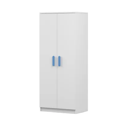 Produktbild von Drehtürenschrank JONAS 06 – Kinderkleiderschrank 80 cm Weiß/Weiß mit blauen Griffen