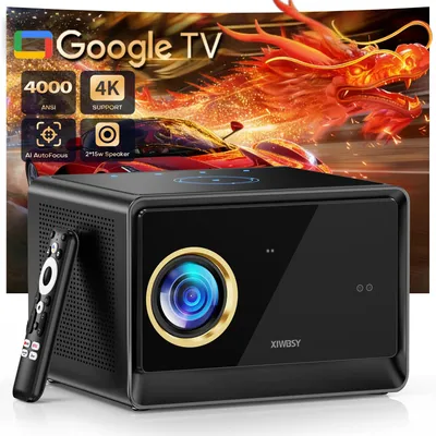 Image de Projecteur LED intelligent - X08, projecteur de cinéma maison avec lecteur TV intégré - 1080p Full HD - 4000 lumens ANSI - Android 11, Wi-Fi, Bluetooth - Correction automatique de la distorsion, mise au point TOF, prise EU