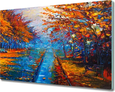 Produktbild von Coloray Herdabdeckplatte 80x52 cm Schneidebrett Kochplattenabdeckung Küchenbrett Hackbrett - Park Blätter im Herbst