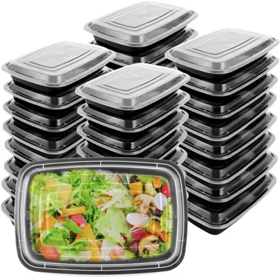 Image de Boîtes de préparation de repas - Contenants alimentaires réutilisables - Pour préparer les repas - Adaptés au micro-ondes et au lave-vaisselle - 750 ml - 25 pièces - Transparent