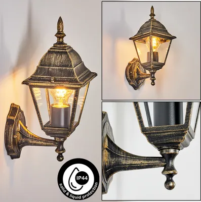 Produktbild von Quartucciu Wandlampe in antikem Look aus Metall/Glas in Braun-Gold/Klar