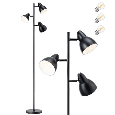Produktbild von EDISHINE Stehlampe 3-flamming Dimmbar, LED StehlampeStehleuchte Inklusive 3 Glühbirne E27, Schwarz