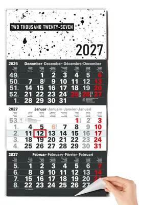 Produktbild von 3 Monatskalender 2027 Design Edition Wandkalender Splatter modern Datumsschieber 30x56 cm