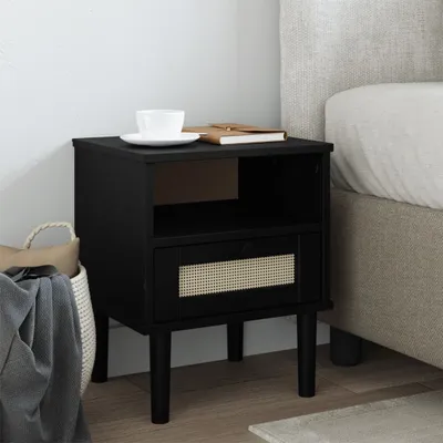 Obrázok produktu pre vidaXL Nočný stolík SENJA ratanový vzhľad čierny 40x35x48 masívne borovicové drevo