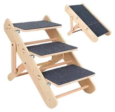 Produktbild von Hundetreppe 2in1 Hunderampe 3 Stufen faltbar tragbar für Bett Sofa Auto rutschfest