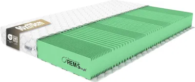 A mattress is shown with a cutaway view revealing its internal structure.