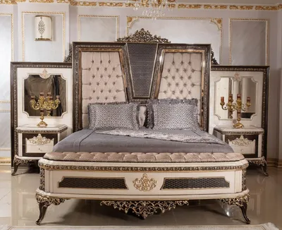 Produktbild von Casa Padrino Luxus Barock Doppelbett und 2 Nachtkommoden