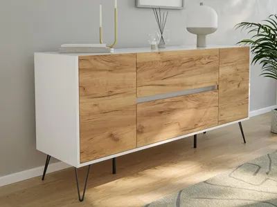 Produktbild von Sideboard Yako 155cm 2 SoftClose 2 Türen Weiß/Eiche Front : Oak Gold / Weiss hochglanz Varianten: Oak Gold / Weiss hochglanz