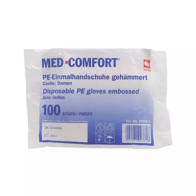 Produktbild von PE Handschuh, transparent, milchig, Größe S (Damen), gehämmert, Med-Comfort