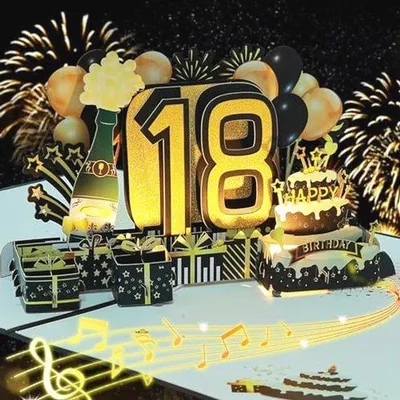 Produktbild von Pop-up Karte 18. Geburtstag mit Licht und Sound - Jungen und Mädchen