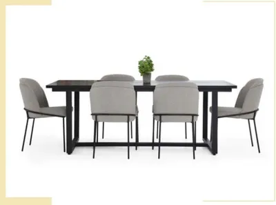 Produktbild von *Essecke Essgruppe Esszimmer Esstisch Stühle 7tlg Holz Grau Set