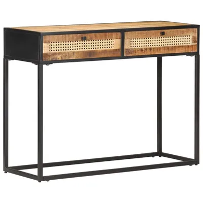 Zdjęcie produktu dla Stolik konsolowy, 100x35x75 cm, surowe drewno mango i trzcina