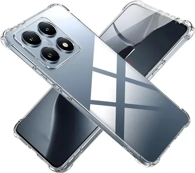 Two transparent phone cases are arranged diagonally on a white background.