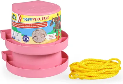 Productafbeelding van Hoefijzer Stelten - Loopdozen Kinderen - Behendigheid Oefenen - Hoefafdrukken Zand - 13 cm Hoog - Roze