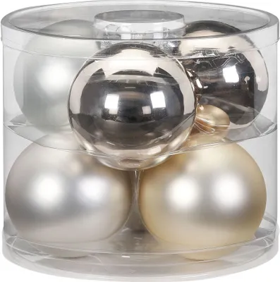 Produktbild von Weihnachtskugeln Glas 10cm, 6 Stück, Farbe:Cloud Dancer - weiß elfenbein champagner