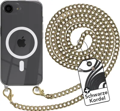 Produktbild von EAZY CASE Handykette kompatibel mit Apple iPhone 17e Kette zum Umhängen aus Metall, Silikonhülle mit Band, stoßfest, mit MagSafe in Gold