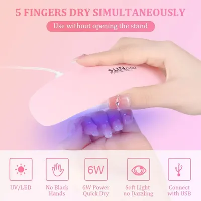 Produktbild von Mini-UV-LED-Nagellampe mit 6 LEDs, 6 W und integriertem USB-Kabel, Rosa