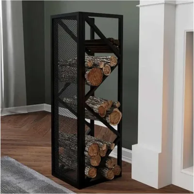 Obrázek produktu pro Kovový regál na dřevo - Úložný prostor pro dřevo - Efektivní uskladnění - Modulární design - 105 cm - Černá barva