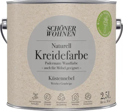 Produktbild von Schöner Wohnen Naturell Kreidefarbe Küstennebel Weiches Graubeige 2,5 L