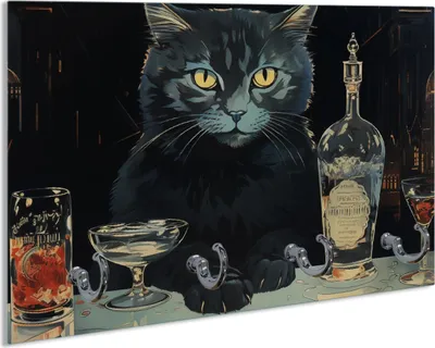 Produktbild von Wallario Schlüsselbrett aus Glas, Motiv: Katze an der Bar, 30 x 20 cm mit 4 Haken