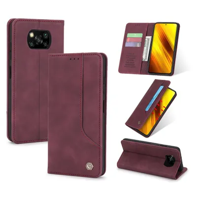 Obrázek produktu pro RetroPolyuretankožené pouzdro pro Xiaomi Poco X3 / Poco X3 NFC peněženkový design pouzdro s držákem na karty a stojánkem červené