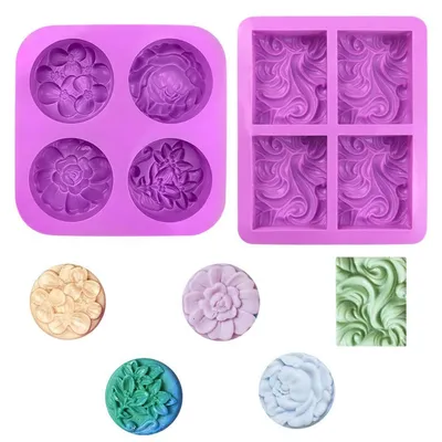 Produktbild von 2 Stück Silikon Seifenformen Blume 4 Hohlräume DIY Gießform Set