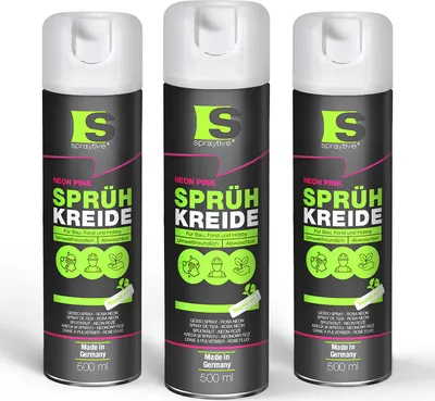 Produktbild von Spraytive 3x 500ml Sprühkreide neon-pink - Abwaschbare leuchtende Kreidefarbe, Outdoor Kreidespray, Bodenmarkierung, Temporäres Markierungsspray