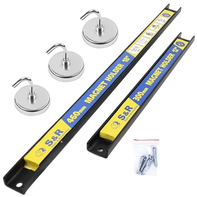 Produktbild von S&R 5er-Set: Magnet Werkzeugleisten mit Magnethaken, Werkzeughalter