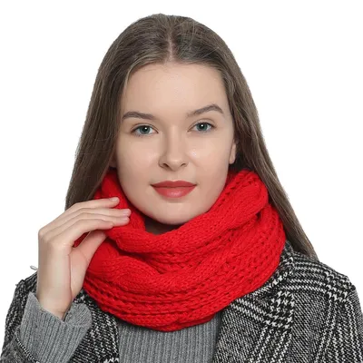 Produktbild von Damen Winter Schlauchschal warm und weich Strickmuster rot