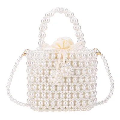 Produktbild von Perlentasche mit Kette, Elegant Abendtaschen, Weiß Clutch, Perlenhandtasche für Damen