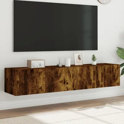Produktbild von TV-Wandschränke mit LED-Leuchten 2 Stk. Räuchereiche 80x35x31cm 837290