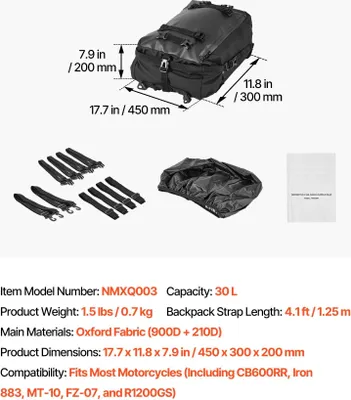 Obrázek produktu pro Zadní brašna na motocykl, vodotěsný design, prostorný úložný , 30 l
