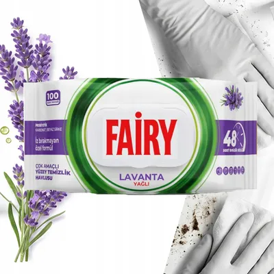 Zdjęcie produktu dla FAIRY Chusteczki Czyszczące LAWENDA Uniwersalne Antybakteryjne 100 szt.