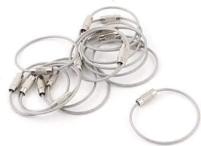 Produktbild von 20er Set Schlüsselringe aus Drahtseil [15,5cm Lang - Ø 50mm] - 1,53mm dickes Stahlseil, multifunktionaler Gepäckanhänger mit Drehverschluß, schraubbarer Schlüsselanhänger, Schlüsselring aus Edelstahl