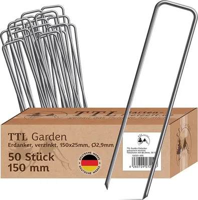 Produktbild von TTL GARDEN Erdanker 50 Stück 150x25x2,9mm verzinkt Bodenanker Heringe Stahl Unkrautvlies robust