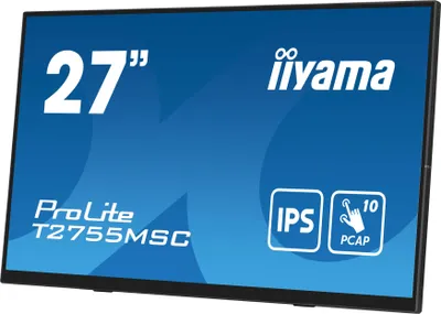 Produktbild von 27" IPS Bonded PCAP 10P Touch, 1920x1080, Flat Bezel Free Glass Front, HDMI, Displayport, 360cd/m², USB Hub 2x 3.2, Speakers, Built-in Webcam & Microphone, Bookstand