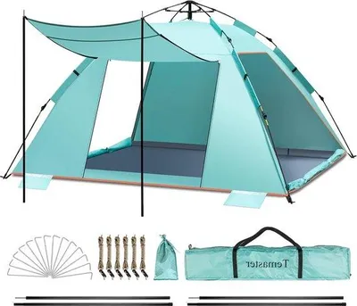 Produktbild von Bequeme Strandtente für 5-6 Personen - große, tragbare Sonnenschirmtente mit Veranda - automatischer Aufbau - UPF 50+ - einfache Montage